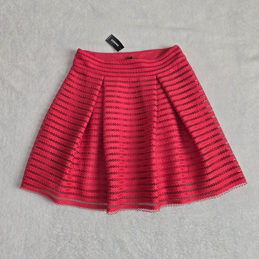 NWT Express Skirt High Waist Mesh Pleated Mini Skirt - Bright Red Size 4 - $60